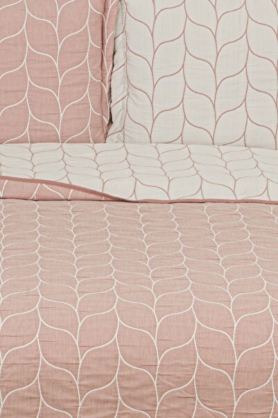 Veranova Home Sapphire Leaf Çift Kişilik Yatak Örtüsü Double Face Pudra