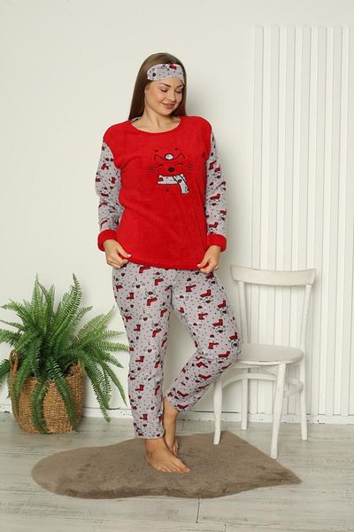 Akasya Women's Large Size Fleece Pajama Set with Pockets 02159