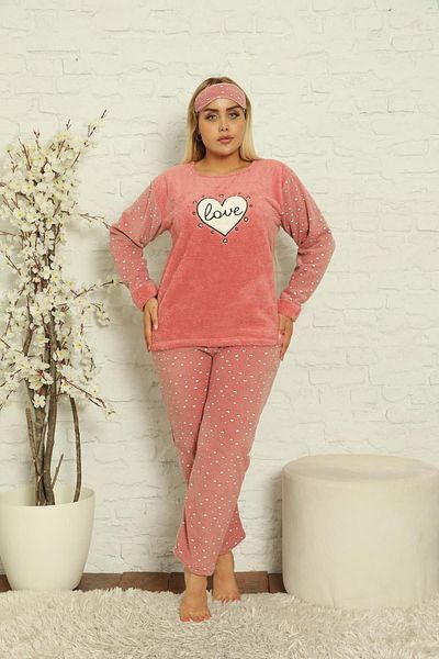 Akasya Women's Long Sleeve Pocket Fleece Plus Size Pajama Set