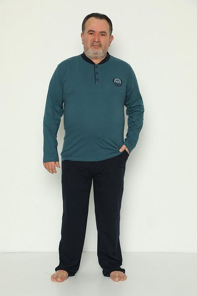 Akasya Men's Long Sleeve Large Size Seasonal Pajama Set with Pockets 1773