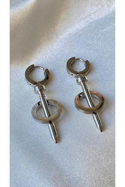 H&S AKSESUAR Studded Model Earrings - Steel and Bag