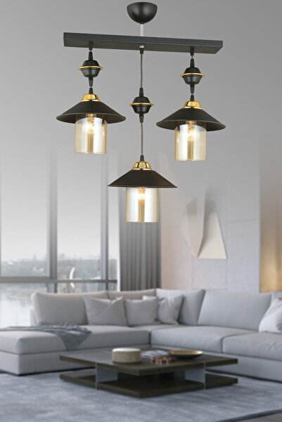 Genel Markalar Sıralı Siyah 3'lü Şapka Aşağı Bakan Lüks Avize