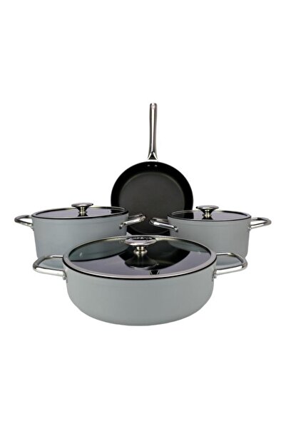 Akdeniz Royal 7 Parça Metal Kulplu Döküm Tencere Seti Gri