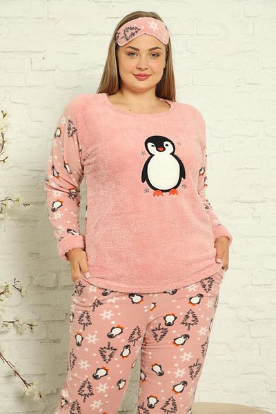 Akasya Women's Long Sleeve Pocket Fleece Plus Size Pajamas Set1884