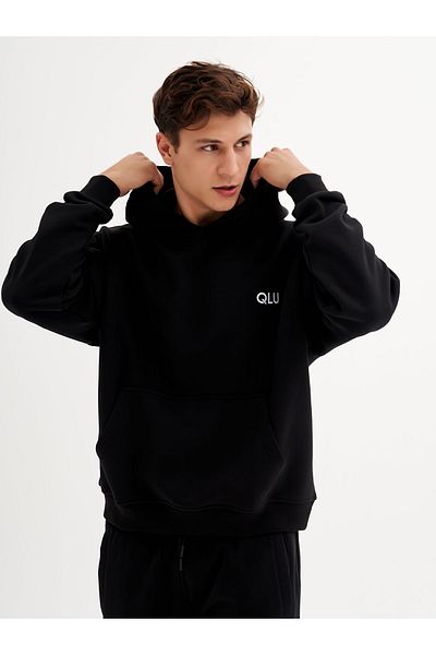 qlu Infinity Collection Unisex Μαύρη κουκούλα Oversize