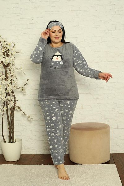Akasya Γυναικεία Σετ Πυτζάμες Fleece με Χριστουγεννιάτικο θέμα Plus Size 2169