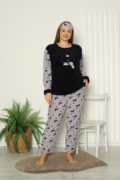 Akasya Women's Large Size Fleece Pajama Set with Pockets 02159