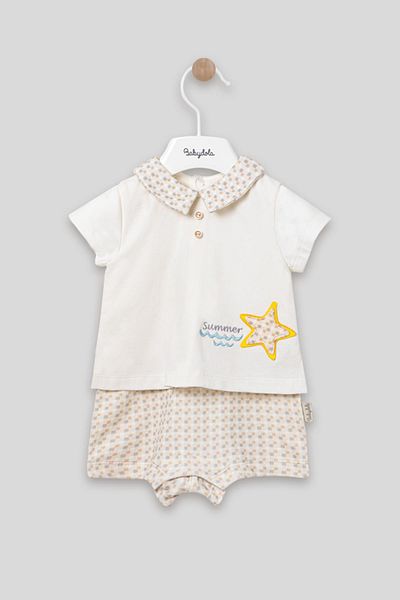 Babydola Unisex Printed Collared Baby Jumpsuit - Summer 13030