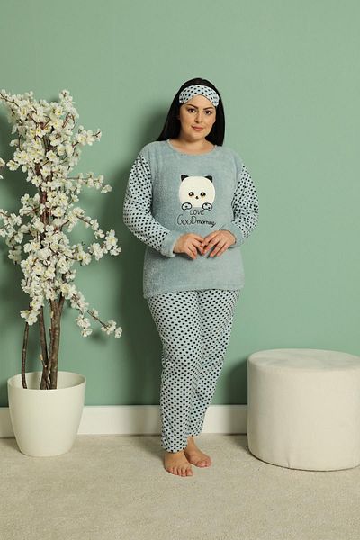 Akasya Women's Long Sleeve Pocket Fleece Plus Size Pajama Set