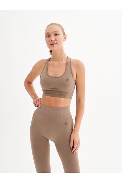 qlu Дамски безшевен сутиен/спортен сутиен Infinity Collection в кафяво-меланжово