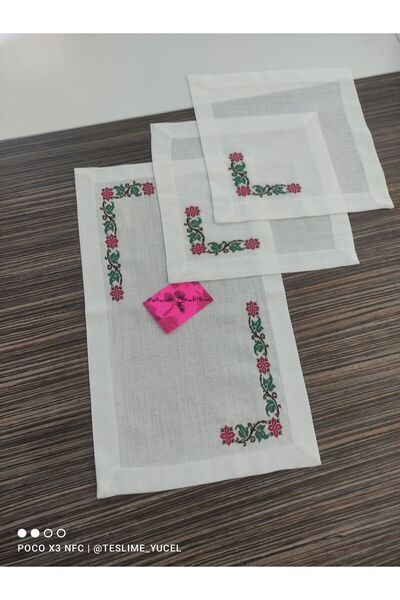 Etamin nakisim 3 parça yatak odası takımı etamin işlemeli. Tamamen el işlemes...