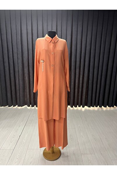 Zühre Gömlek Yaka Uzun İkili Kombin Takım TK-1278