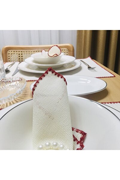 UKC Etamin Işlemelik Sunum Peçetesi - 6 Adet - 30x30 Cm - Kırmızı