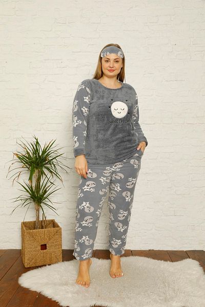 Akasya Women's Long Sleeve Pocket Fleece Plus Size Pajama Set