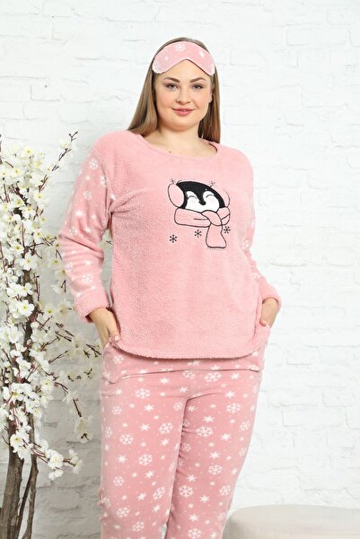 Akasya Kadın Uzun Kollu Cepli Polar Büyük Beden Pijama Takımı