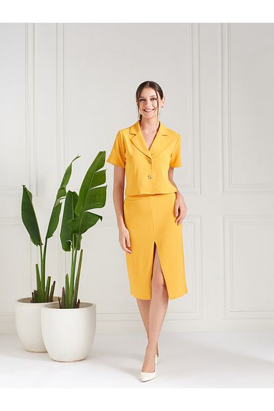 Athena By Styli Lapel Collar Neck Top & Midi Skirt Co-Ords