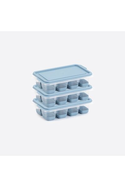 PONÇİK STORE Mavi Renk Mini Silikon Küp Buz Kalıbı Buzluk 3'lü Set