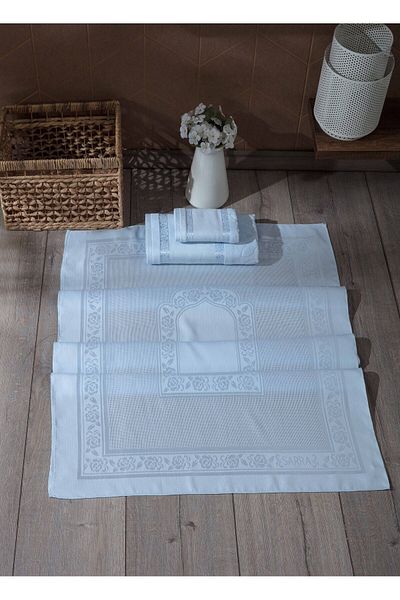 sarra Set de 3 covoare de rugăciune din etamină cusută - Baby Blue