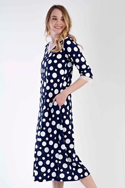 VİENETTA V-Neck 3/4 Sleeve Cotton Women's Dress - P.Modal, 303007