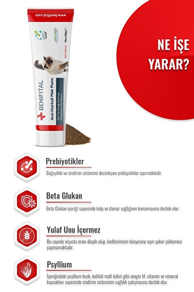 Benifital Malt Paste 100 Gr Kedi Tüy Yumağı Önlemeyi Destekleyen Prebiyotik Malt Macun Şeker İlavesiz