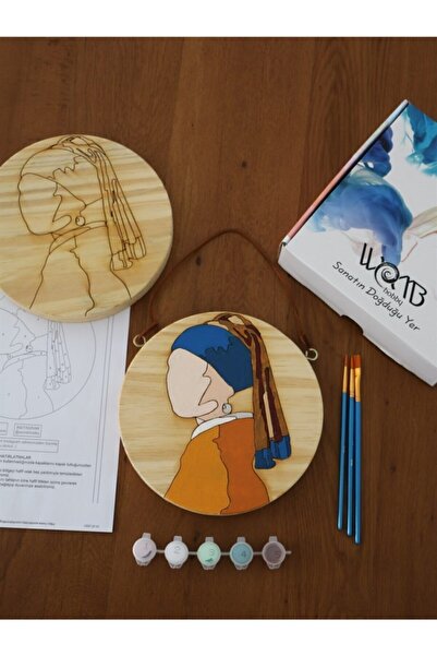 wombhobby Inci Küpeli Kız Ahşap Boyama Seti(doğal Amerikan Çamı 19 Cm Çap 2.5...
