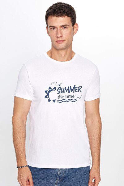 Tudors Λευκό T-Shirt με λαιμόκοψη - 100% βαμβάκι, απαλή υφή, στάμπα και λεπτή εφαρμογή