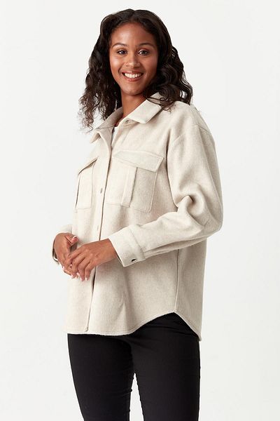 Select Moda Women's Beige Stitched Jacket with Pocket Detail