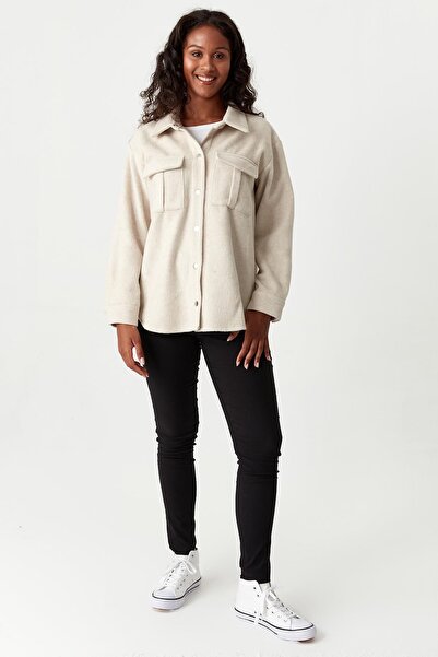 Select Moda Jachetă de damă, bej, cu buzunar, cu capsă