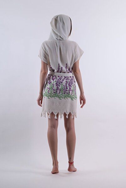 REİNA TEKS Pareo cu glugă cu model lavandă - Îmbrăcăminte de plajă, îmbrăcăminte de plajă cu curea 1 bucată