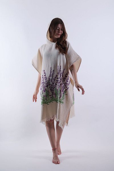 REİNA TEKS Lavender Patterned Muslin Cotton Beachwear - Wrapped Water Absorbent High Unisex