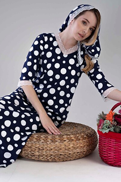 VİENETTA V-Neck 3/4 Sleeve Cotton Women's Dress - P.Modal, 303007