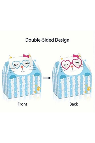 Kutumania Mavi Renkli Çift Taraflı Gözlüklü Tatlı Kedi Desenli Hediye Kutusu