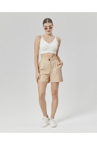Nuseel Beige High Waist Atlantis Bermuda Shorts