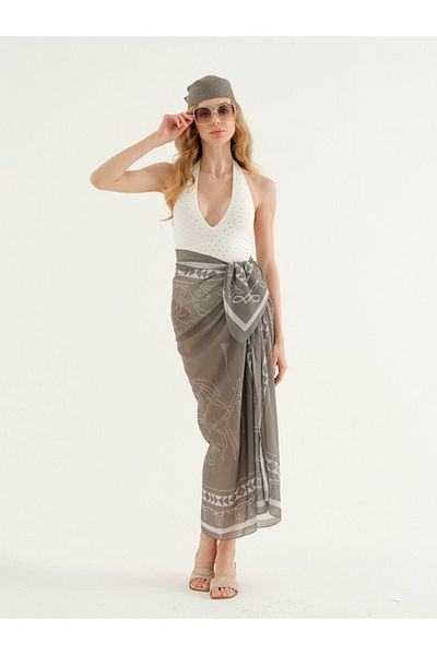 BROWN SARTO Gray Patterned Stitching Pareo