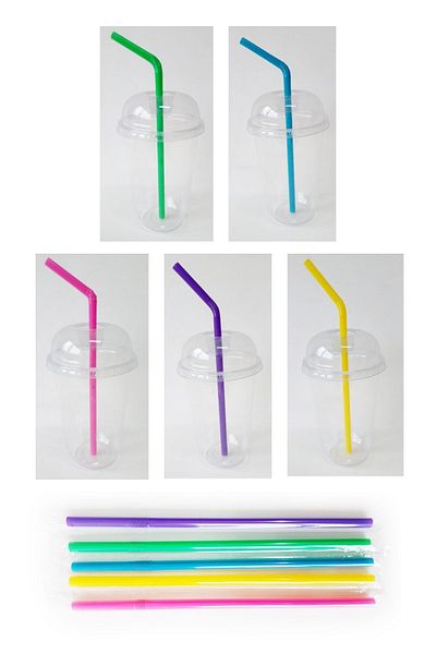 Balkan Straws Bellows Gelatin Frozen Thick 100 Pieces (Mixed 5 Colors) 7mm Diameter and 24cm Length