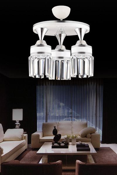 KARDELEN AYDINLATMA AVİZE Nairobi 3-Piece White Plafone, Crystal Stone, Chrome Strip, Cylinder Downward Facing Luxury Chandelier