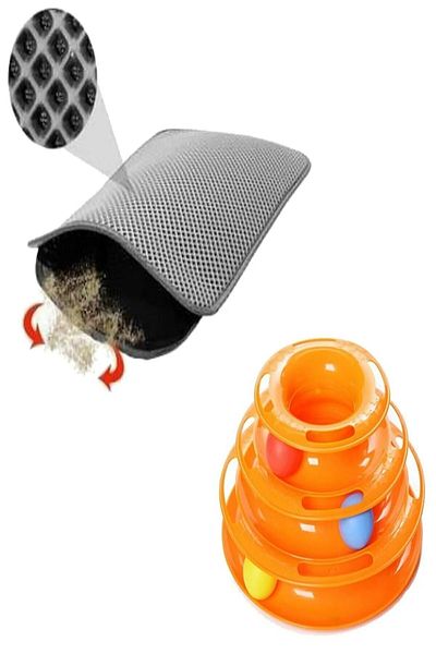 Petkit Set of 2 Cat Toilet Mat with Sieve (Grey) + 3-Layer Cat Toy