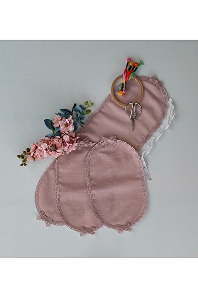 sarra Set de cameră cu fundă brodat cu etamină din 3 piese - pulbere