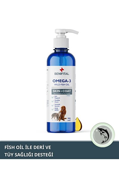 Benifital Fish Oil 200 ml Kedi ve Köpekler için Tüy Sağlığı Destekleyici Omega-3 & 6 İçerikli Balık Yağı