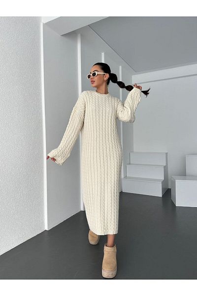 Kurtayfashion Γυναικείο πλεκτό φόρεμα με μαλλιά