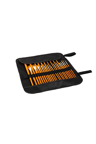 BBACK Uzun Saplı Sanatsal Fırça İçin Rulo Çanta 25li Kumaş 35x34.5cm Siyah