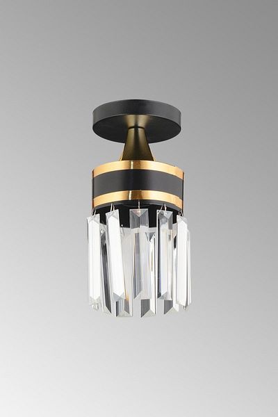 KARDELEN AYDINLATMA AVİZE Single Nairobi Black Plafonier Crystal Stone Yellow Striped Cylinder Downward Facing Luxury Chandelier