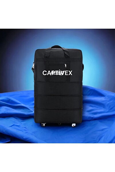 Captivex 3 Katlı Açıla Bilir Fermuarlı Altı Tekerlekli Valiz Renk Siyahtır