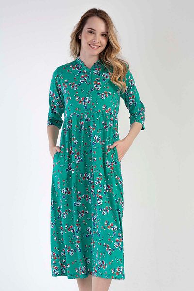 VİENETTA Cotton Women's P.Modal 3/4 Sleeve All Button Dress 
 , 303009