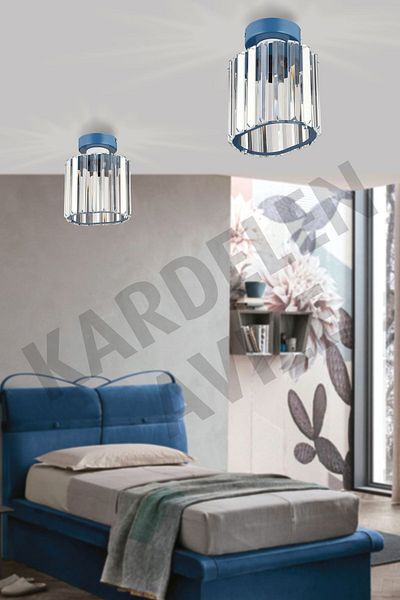 KARDELEN AYDINLATMA AVİZE Snowdrop Blue - Crystal Stone Plafonier, Luxury Chandelier Facing Single