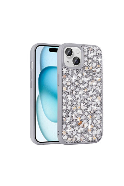Nezih Case Apple iPhone 15 Uyumlu Kamera Korumalı Parlak Taşlı Şık Kapak Kılıf