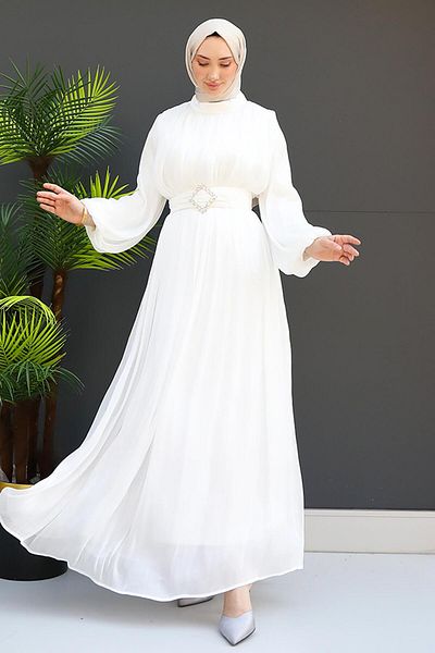 GİZ AGİYİM White Hijab Ahude Dress