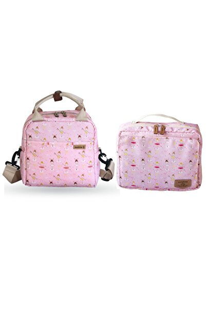 SUNSHINE Pembe Balerin Desen Termal Ek Gıda Beslenme Çantası Ve Bebek Çantası Organizer Set