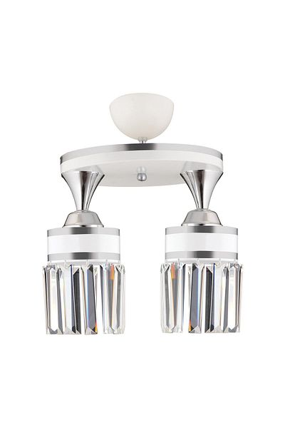 KARDELEN AYDINLATMA AVİZE Nairobi 2-Piece White Plafone, Crystal Stone, Chrome Strip, Cylinder Downward Facing Luxury Chandelier