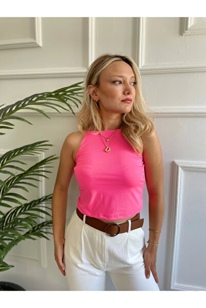 Kadın Pembe Halter Yaka Crop